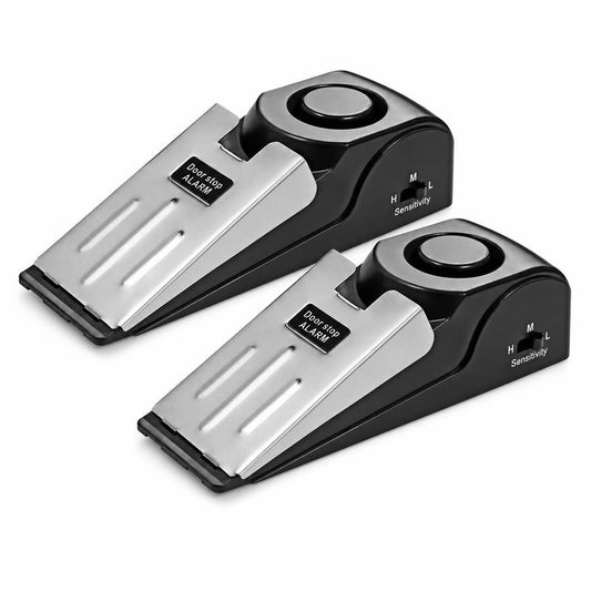 Pack de 2 alarmas de puerta portátiles sobre fondo blanco
